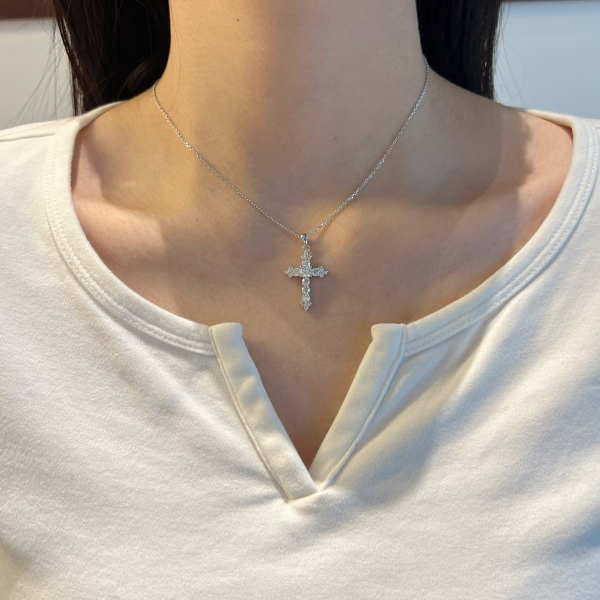Moissanite Cross Pendant Necklace – Sterling Silver